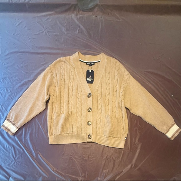 NWT Nautica Tan Cable Knit Cardigan Size Large - Picture 2 of 10